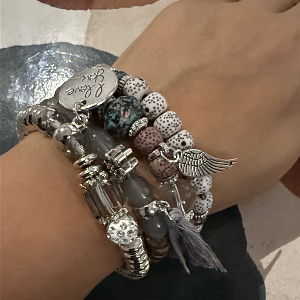 SOLD Silver and Brown Beaded Bracelet Set